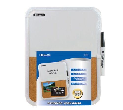 BAZIC 8.5" X 11" Dry Erase / Cork Combo Board w/ Marker