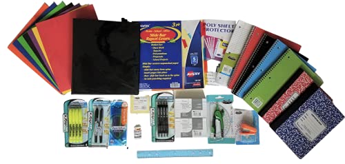 Over 55 Count School Supply Bundle by All Day Gifts, for Middle, High School and College - Binder, Mechanical Pencils, Sharpie, Pens, Hi-liters, Folders, Note Books Plus More (College Ruled)