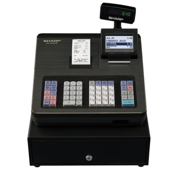 Sharp XE-A207 Cash Register, Clear Multi-Line Operator Display, Guided Programming for Easy Set-Up, SD Card Slot for Program Backup Easy Data Transfer