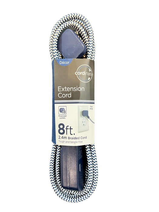 GE Cordinate 3-Outlet Polarized Extension Cord, 8', Navy, 50715